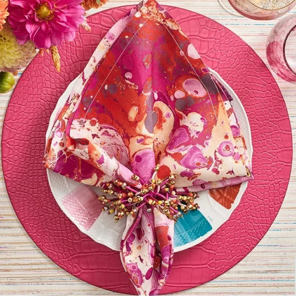 Set of Snakeskin Round Pebbled Faux Leather Vinyl Placemats, Table Runner ++++